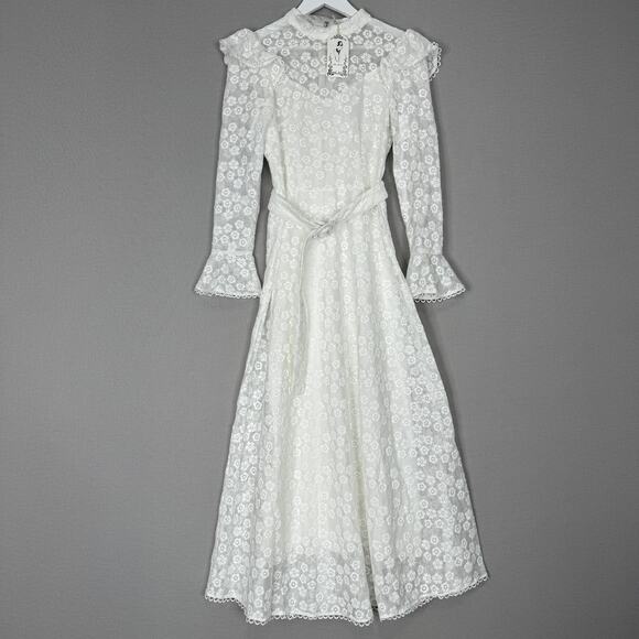 Miss Rosier Clotile Dress Womens Small White Floral Embroidered Midi Cottagecore - Picture 1 of 14
